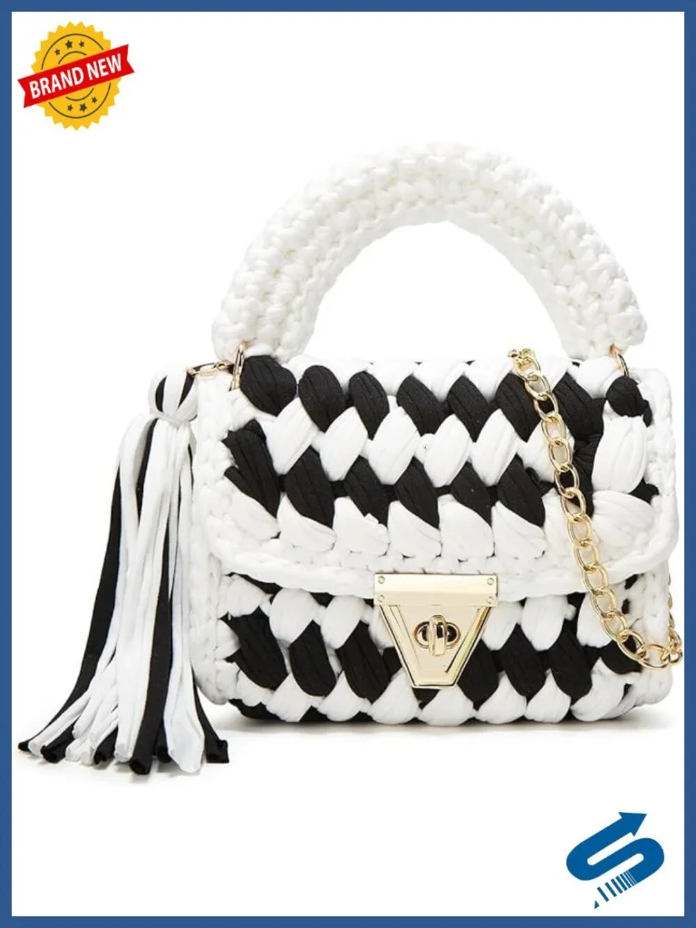 Handwoven Knit Tote Bag Crossbody Satchel Top-Handle Purse Shoulder Clutch
